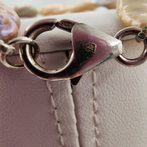 Large Keshi Baroque Pearl Necklace And Bracelet Set, Rainbow Colors 925  SS - Picture 7 of 15